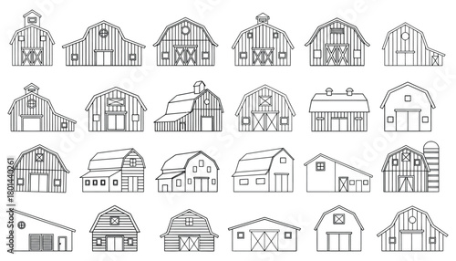 Barn outline vector set farm buildings graphic design elements