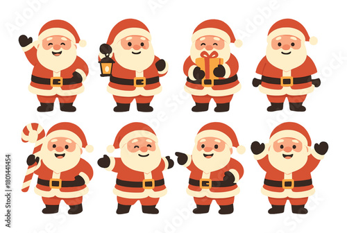 Cheerful cartoon santa claus characters in various festive poses