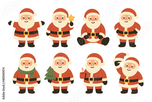 Festive cartoon santa claus characters in various poses
