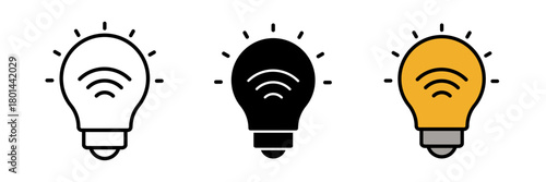 Smart light icon a smart light, typically shown as a light bulb with a Wi-Fi signal, spark, or automation symbol, indicating app-controlled or automated lighting.