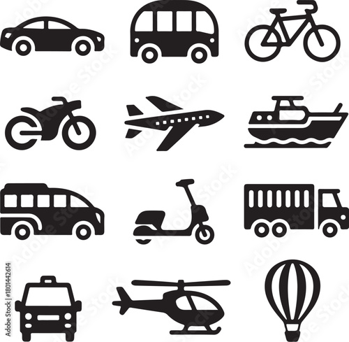 Diverse transport icons for travel and logistics needs