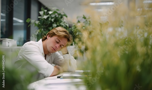 tired person working in a bank office