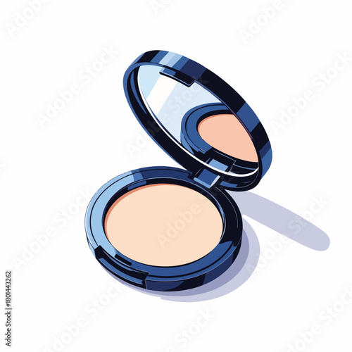 A cosmetic compact with pressed powder and a mirror. Beauty and makeup product icon. Flat design graphic isolated on white background