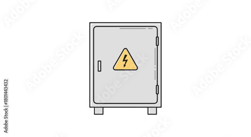 Electrical panel box icon with a high voltage warning sign. Flat outline vector illustration of a power cabinet. Electricity, danger, and safety symbol