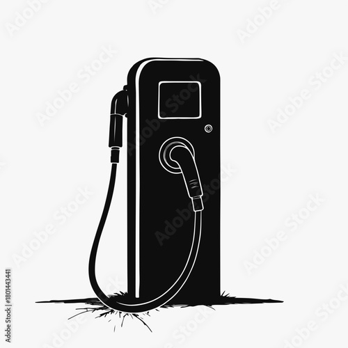 Electric vehicle charging station icon. Black and white silhouette of an EV charger for sustainable e-mobility. Simple graphic design isolated on a white background