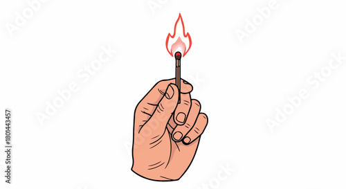 Burning match held in hand with transparent background