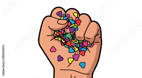 Hand holding colorful hearts with transparent background