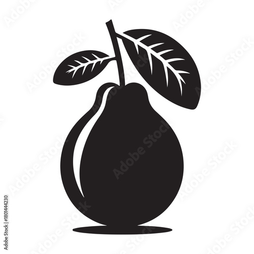silhouette of fresh guava fruit and cross section with leaves vector