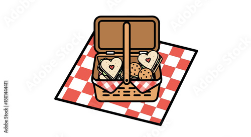 Picnic basket with sandwiches and cookies