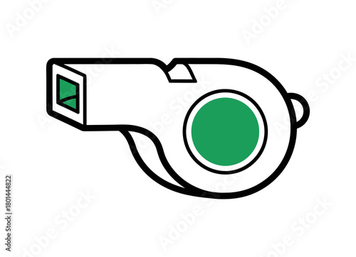 A simple, stylized illustration of a white whistle with a green circle on its side.