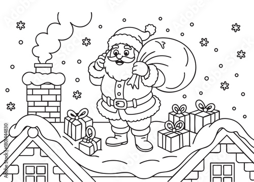 Santa Claus line drawing for Christmas coloring books.