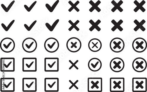 Checkmark and cross symbols icons for choice and decision