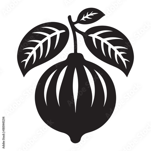 silhouette of fresh guava fruit and cross section with leaves vector