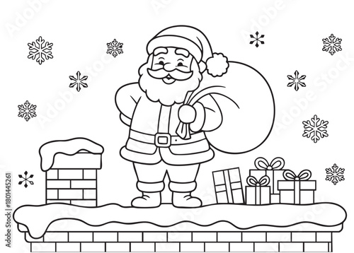 santa claus with gifts. Santa Claus with gift bag coloring sheet for children. Vector iilustration	
