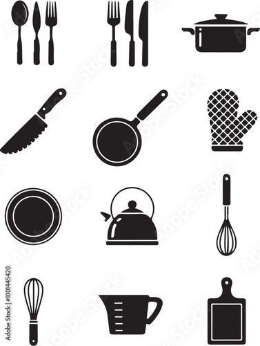 Essential kitchen tools icons for cooking and baking projects