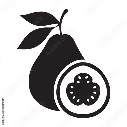 silhouette of fresh guava fruit and cross section with leaves vector