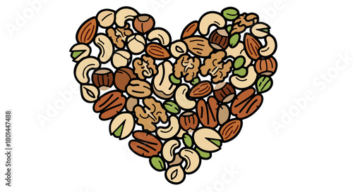 Heart shape made of mixed nuts and seeds