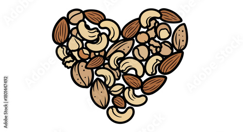 Heart shape made of mixed nuts with transparent background