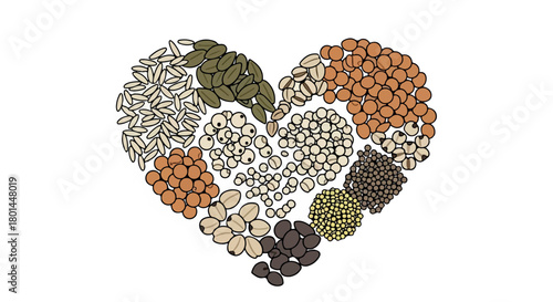 Heart shape made of grains and seeds