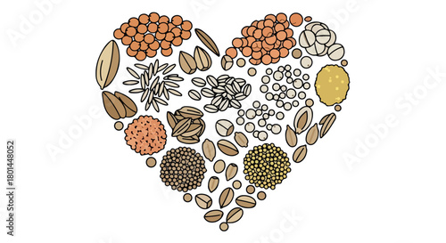 Healthy grains and seeds heart shape