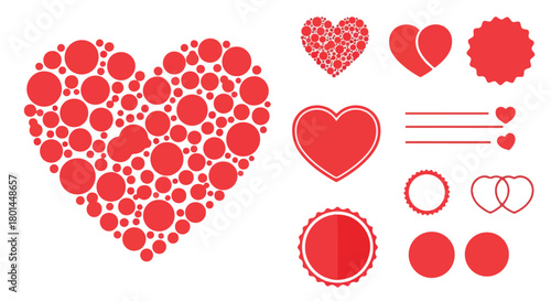 Red heart shapes collection with transparent background
