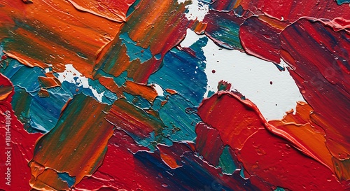 Vibrant Abstract Impasto Paint Strokes Texture Background with Bold Red, Orange, and Blue Colors
