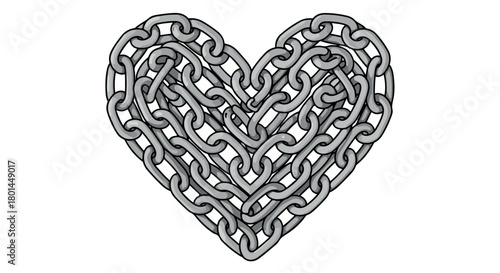 Heart shape made of metal chain links with transparent background