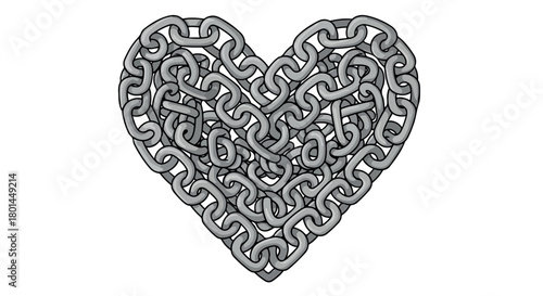 Heart shape made of metal chains with transparent background