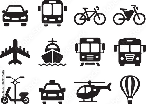 Modern transport icons for travel, city, and business
