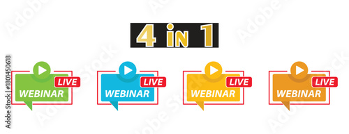 Colorful Framed Speech Bubbles with Live Webinar Text and Play Button Icon, Online Learning and Streaming Event Banner