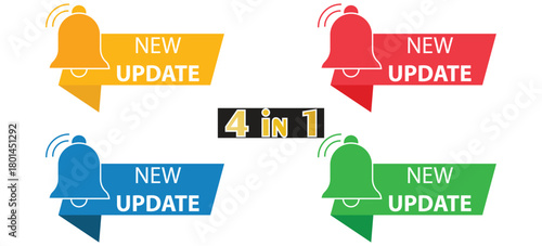 Banners with Ringing Notification Bell Icon and New Update Text, Alert and Announcement Vector Set
