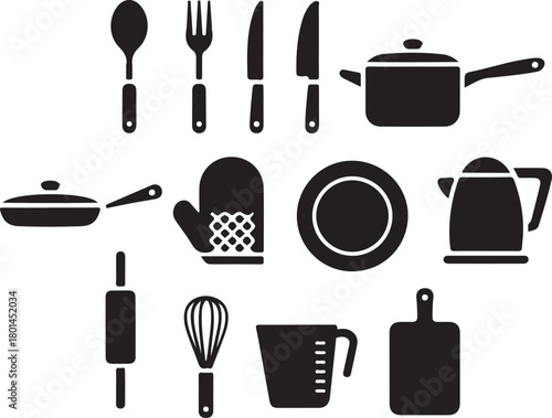 Essential kitchen tools icons for cooking and baking
