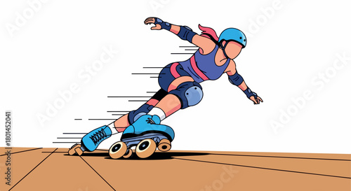 Roller derby girl skating fast action sport