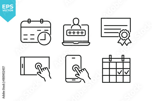 Set of line icons E-Learning. Outline icons collection stock illustration