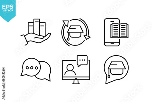 Set of line icons E-Learning. Outline icons collection stock illustration