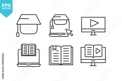 Set of line icons E-Learning. Outline icons collection stock illustration