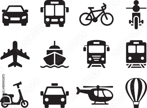 Modern transport icons for travel and mobility concepts