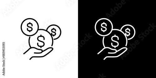 Hand holding coins representing financial growth and wealth accumulation icon