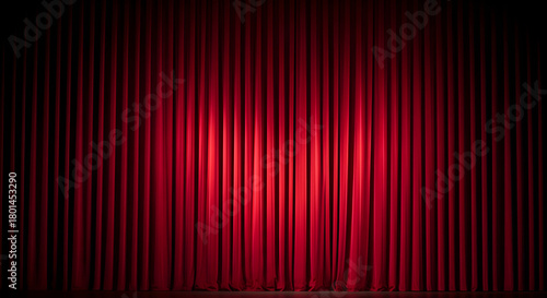 A dramatic red stage curtain with a spotlight shining on it, creating a sense of anticipation and excitement for a performance