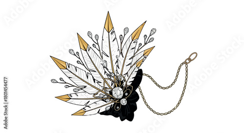 Feather and crystal pendant with transparent background