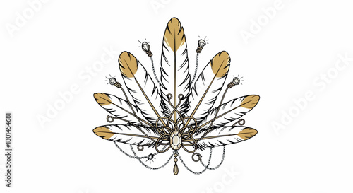 Feathers with jewelry and chains with transparent background