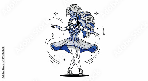 Carnival dancer in elaborate costume with transparent background