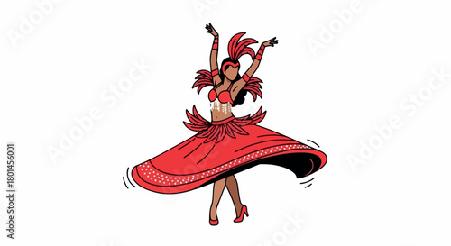 Carnival dancer in red costume with transparent background