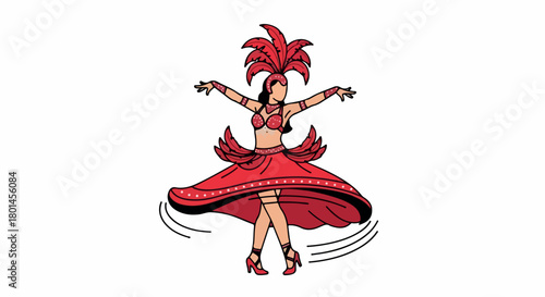 Carnival dancer in red costume with transparent background