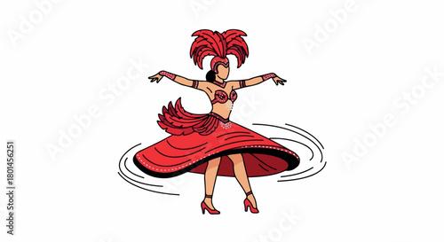 Can-can dancer in red costume with transparent background