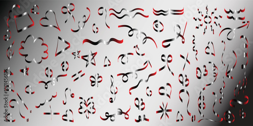 “metallic red ribbon shapes set", "abstract metallic ribbon symbols", "decorative red metallic swirls”