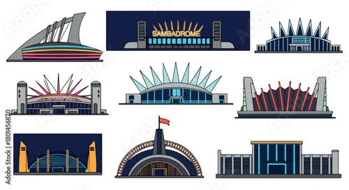 Brazilian architecture landmarks collection in flat style