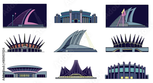 Futuristic architecture set with modern building designs