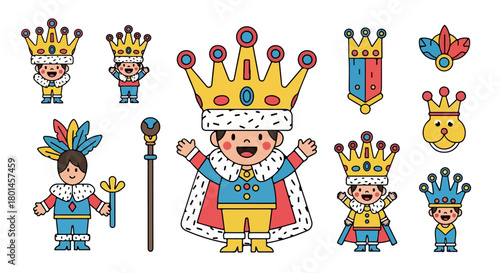 Kids in royal costumes with crowns and scepters
