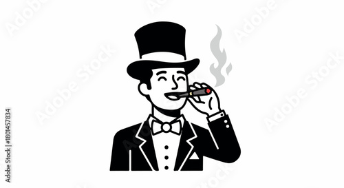 Gentleman with top hat smoking cigar with transparent background